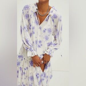 Free People White and Purple Floral Midi Dress